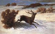 Gustave Courbet The deer running in the snow oil painting